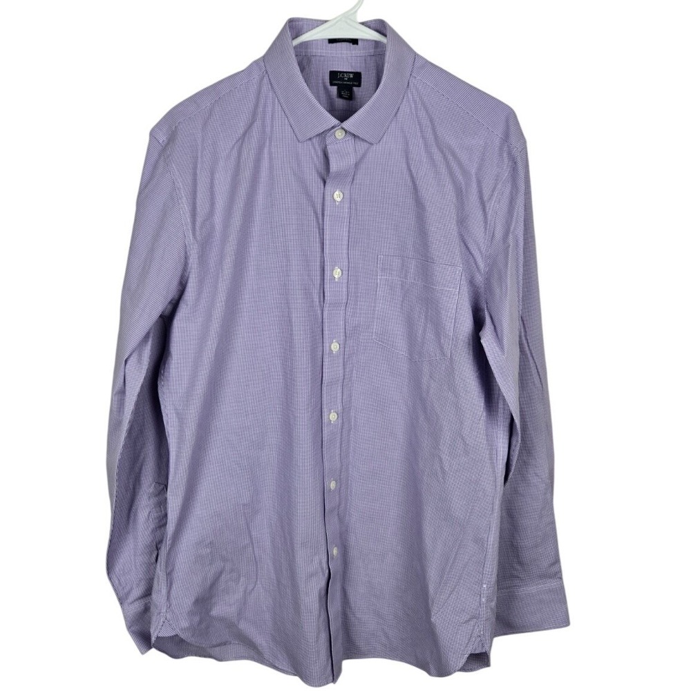 J.Crew Thompson Mens L Purple Gingham Stretch Wrinkle Free Dress‎ Shirt  16-16.5